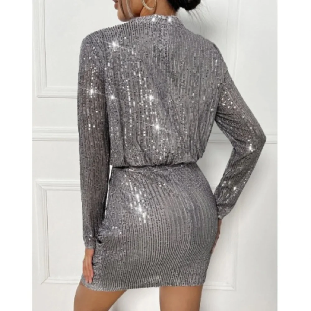 Green long sleeve sequin bodycon mini dress_4